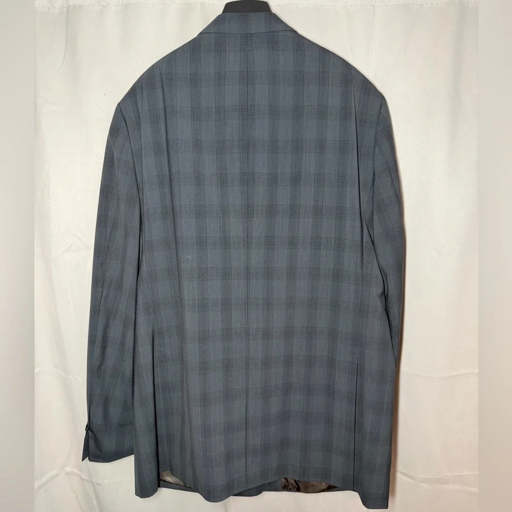 John Varvatos Window Pane Plaid Gray Wool Blend 2 Button Blazer 48‎ Long